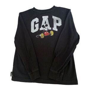 Gap Disney Mickey Tee Arch Logo‎ True Black Long Sleeve Crewneck Boys Large